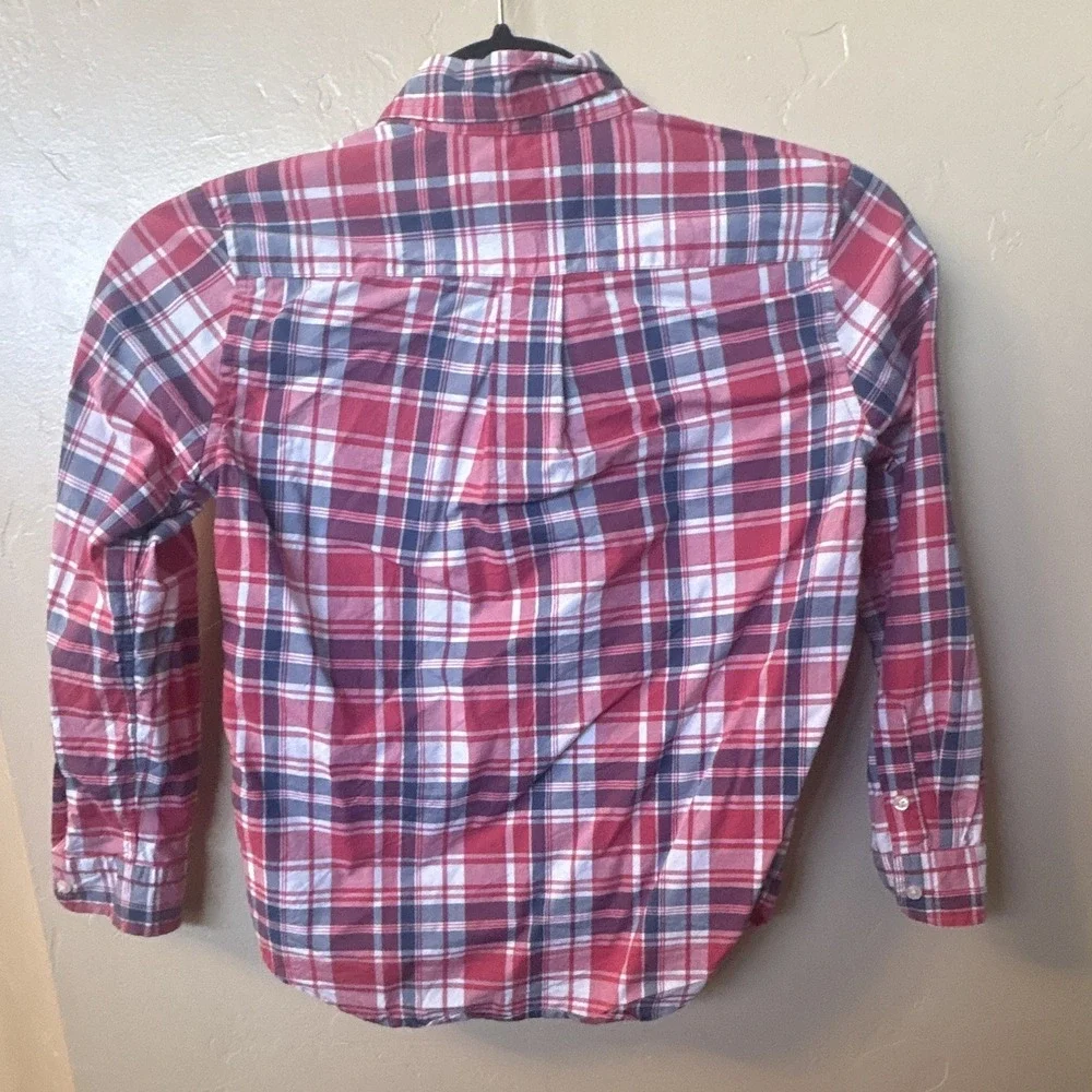 Ralph Lauren Boys Plaid Stretch Button-Up Shirt, Size 7, Long Sleeve Pink/Blue